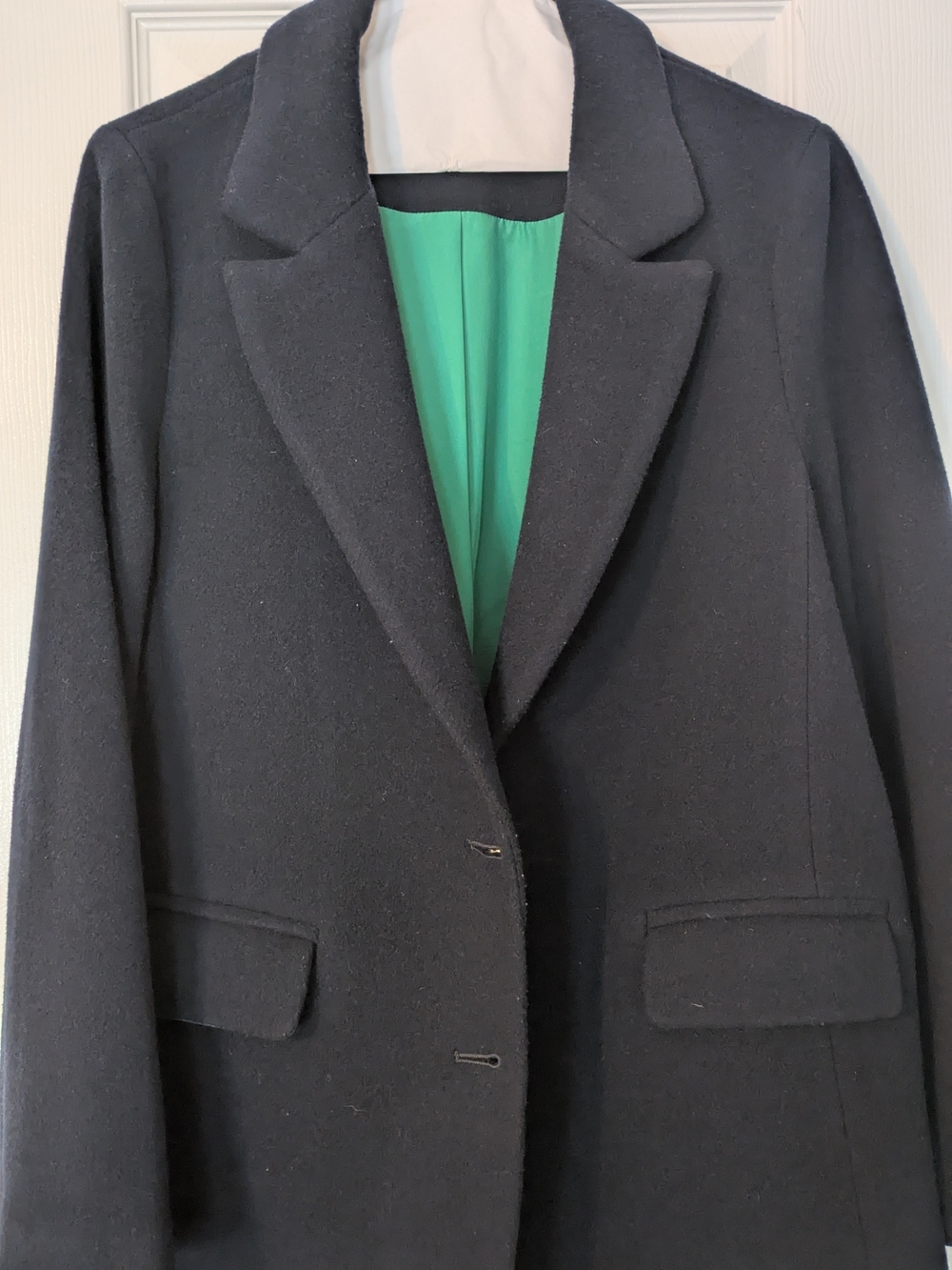 Women's Navy Wool Blend Single-Breasted Coat with Green Lining